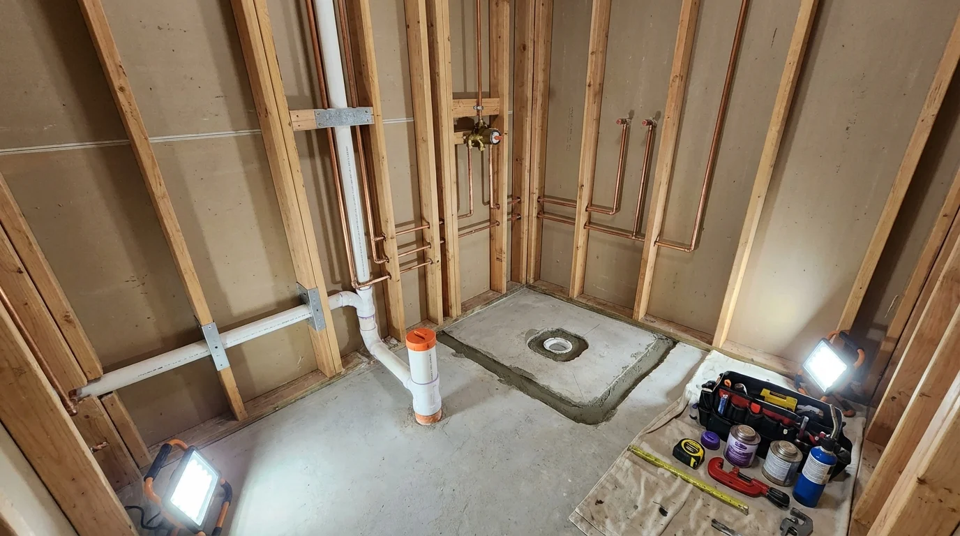 Bathroom rough-in plumbing during remodel by Johns Plumbing LLC in Brush Prairie