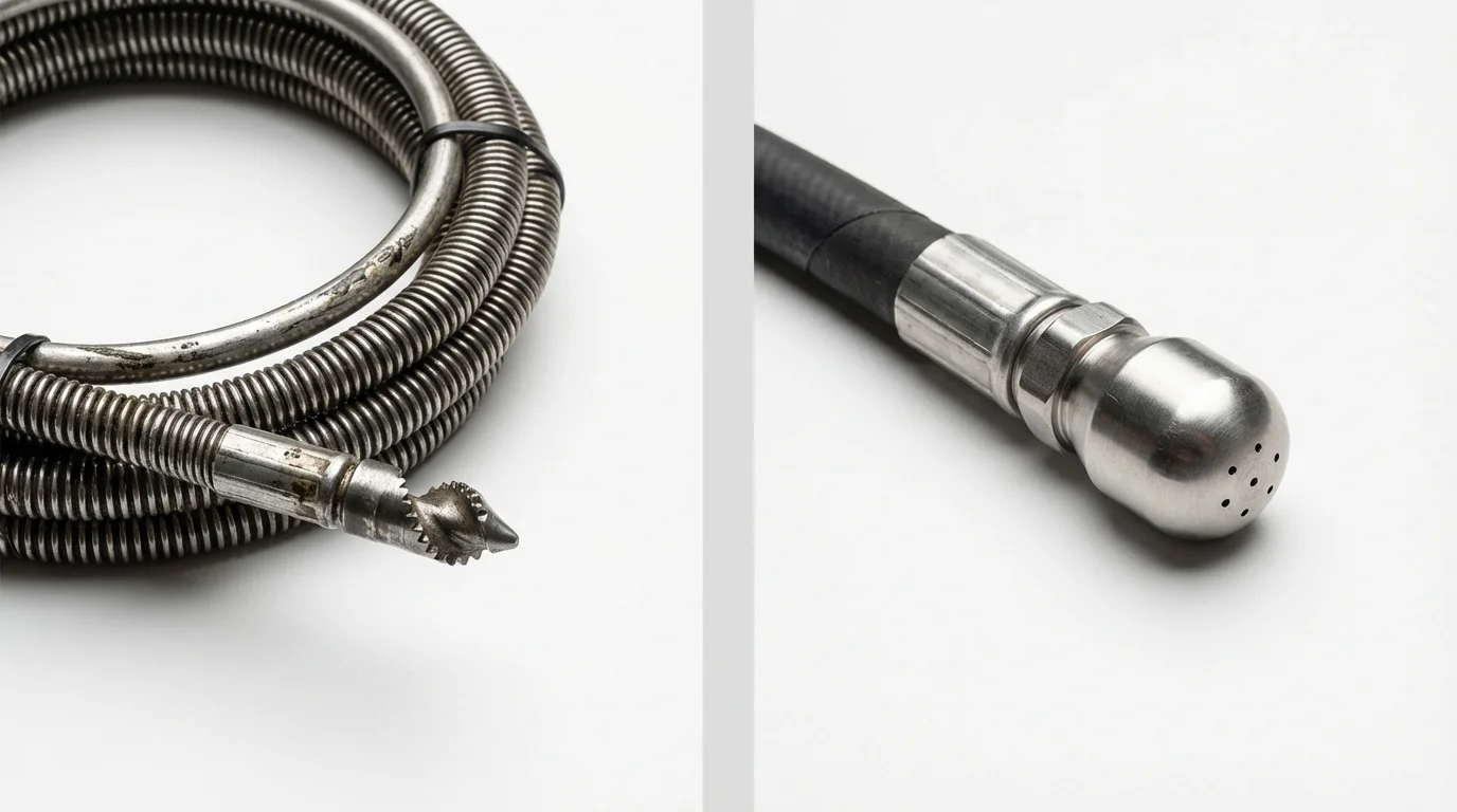 Drain snake cable and hydro jetting nozzle used for drain cleaning in Brush Prairie, WA