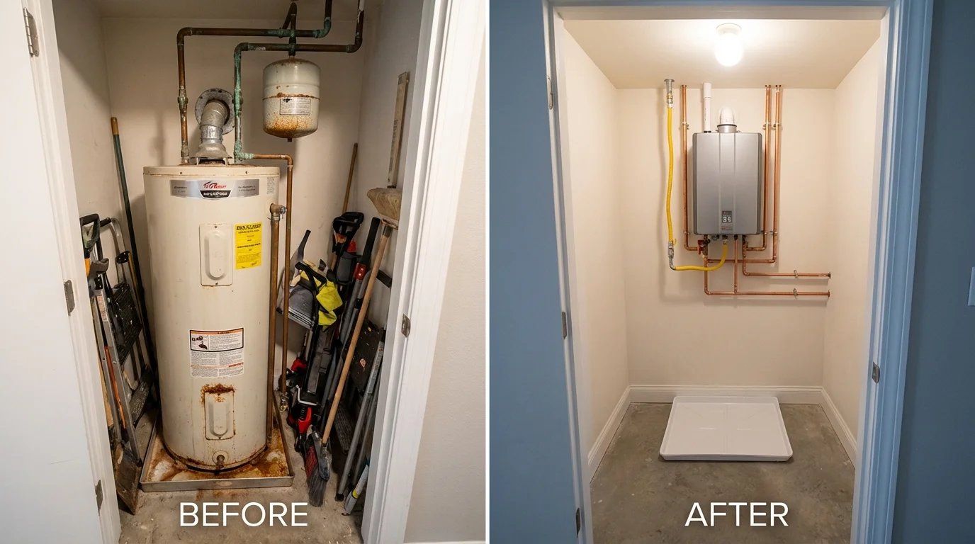 Tank water heater versus wall-mounted tankless unit comparison for Brush Prairie, WA homeowners