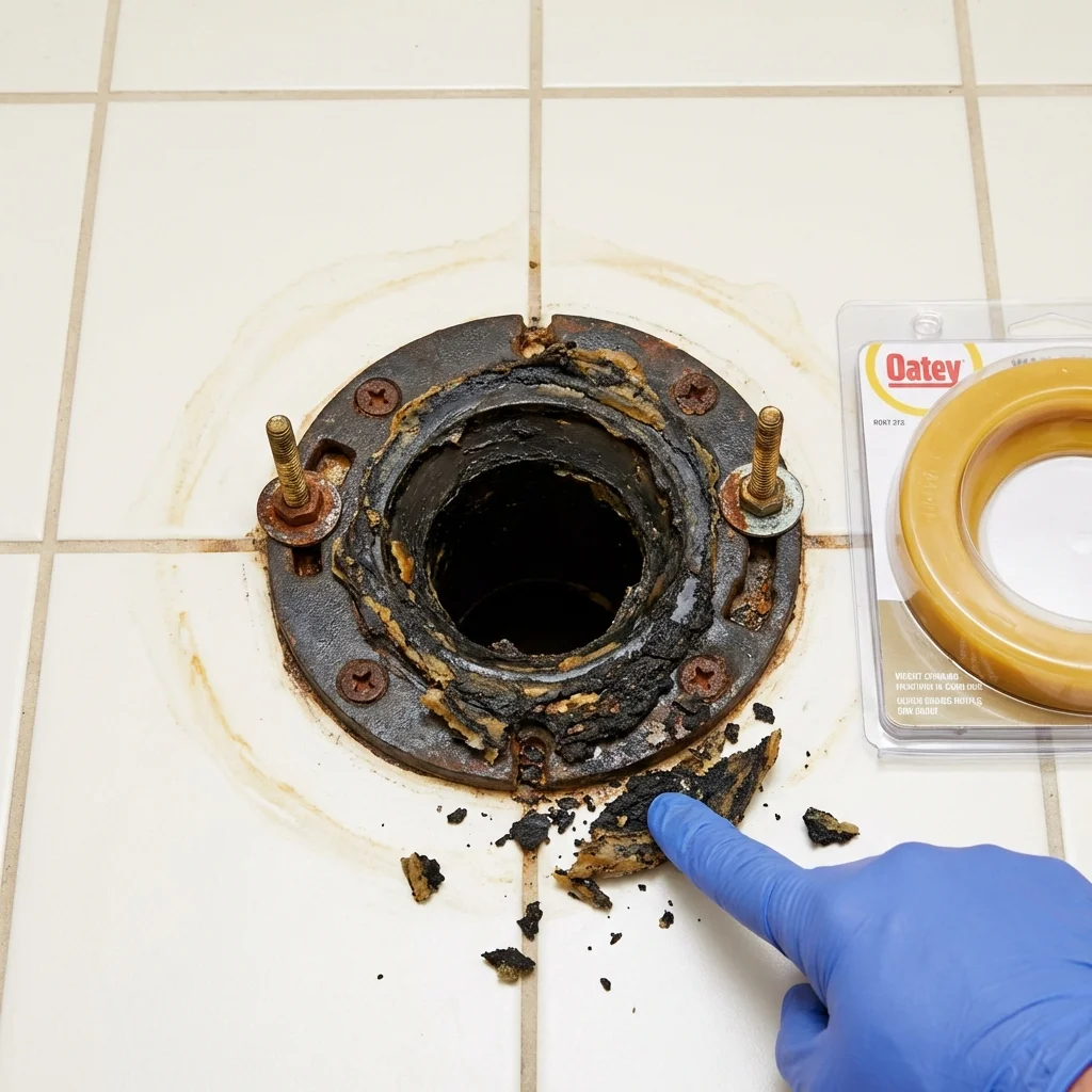 Failed wax ring showing water seepage at the base of a toilet in a Brush Prairie, WA home